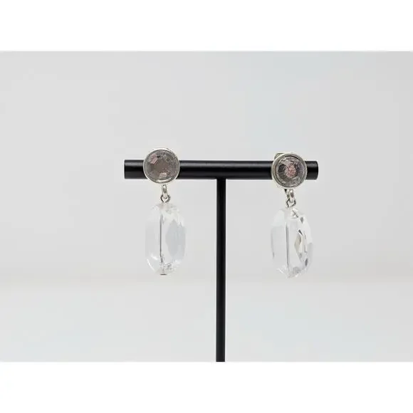 Robert Rose Necklace Earrings Set Clear Silver Tone Acrylic Multi Strand Clip On - Picture 8 of 13